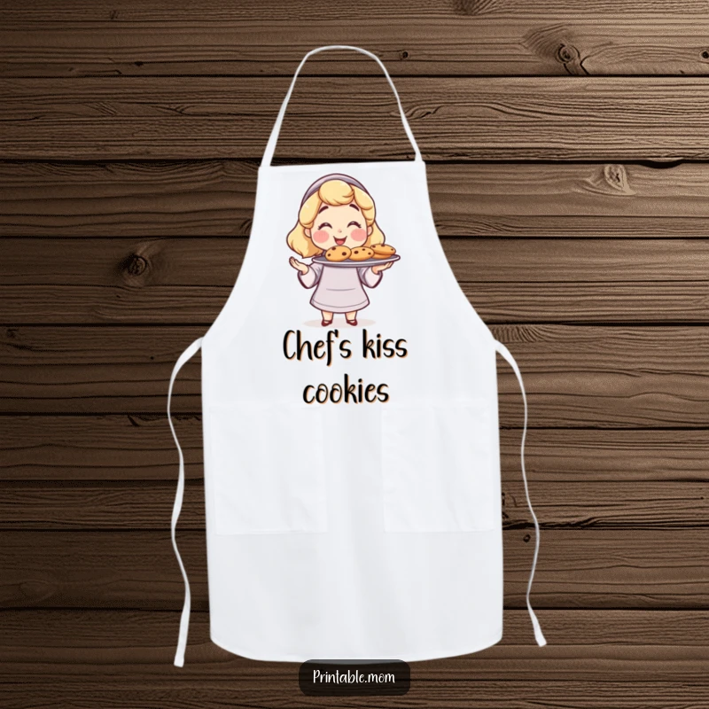 Funny Mom Apron: A proud mom character offering freshly baked cookies, a fun and funny kitchen gift.