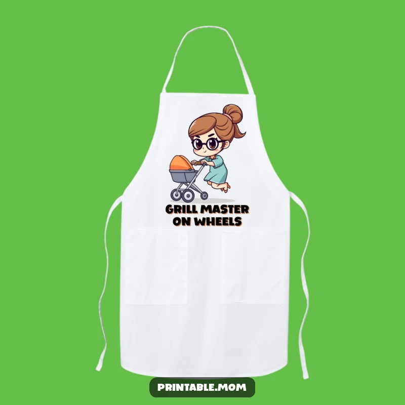 Funny Mom Stroller Race Character Apron: Race Through Kitchen Tasks with Humor