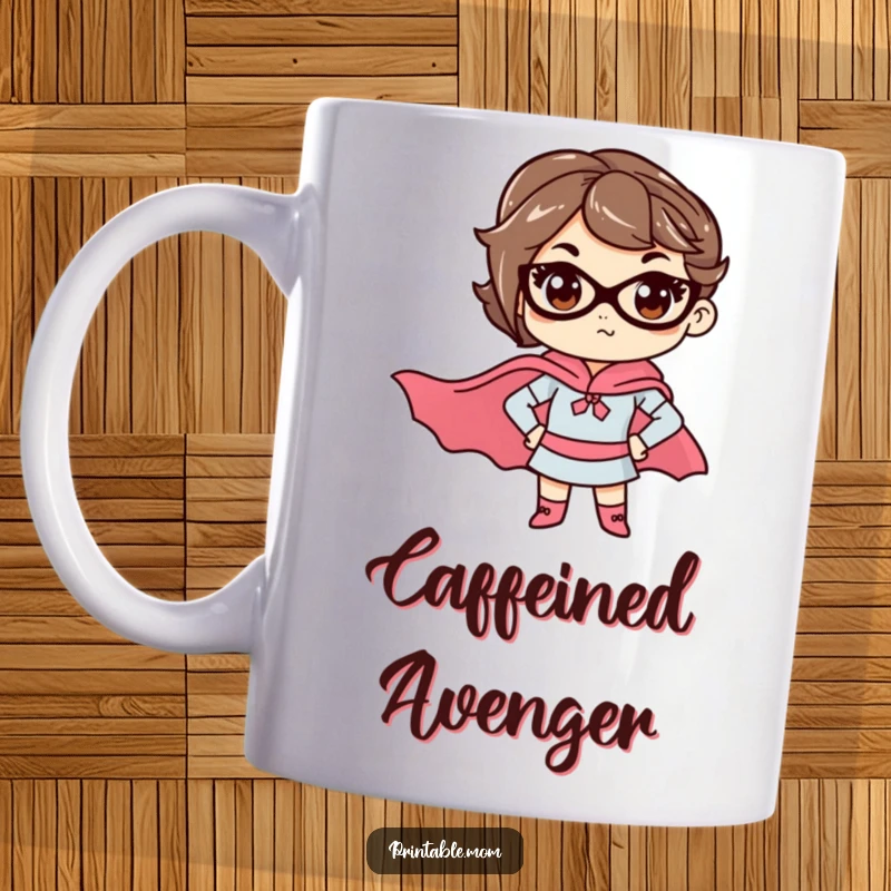 Funny mom mug featuring a determined mom in a superhero cape, celebrating her strength and capabilities.