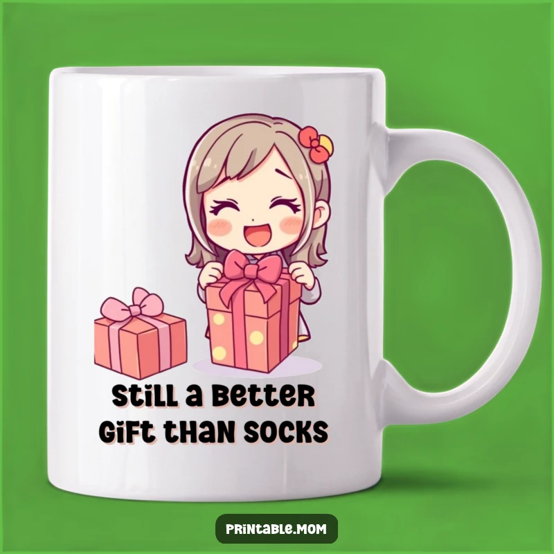 Funny Mom Gift Mug: Excitedly Unwrapping Present, Perfect Present Surprise