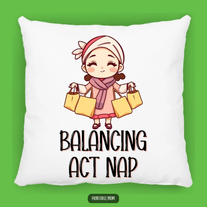 Funny Mom Pillow: Grocery Juggling Power, Comfy and Hilarious Home Accent
