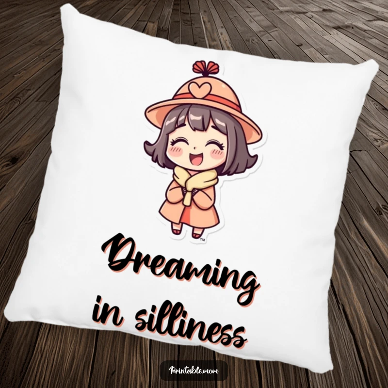 Funny Mom Pillow with a mom character wearing a funny hat and looking delighted, perfect for cozy decor.