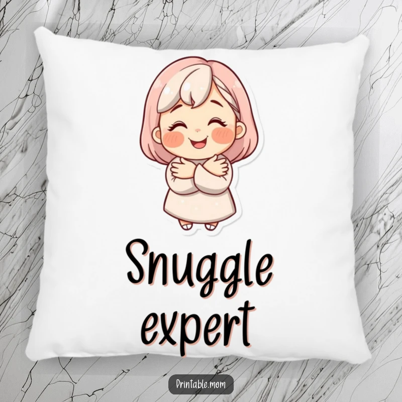 A beaming mom character with a warm smile offering a comforting hug on a soft decorative pillow.
