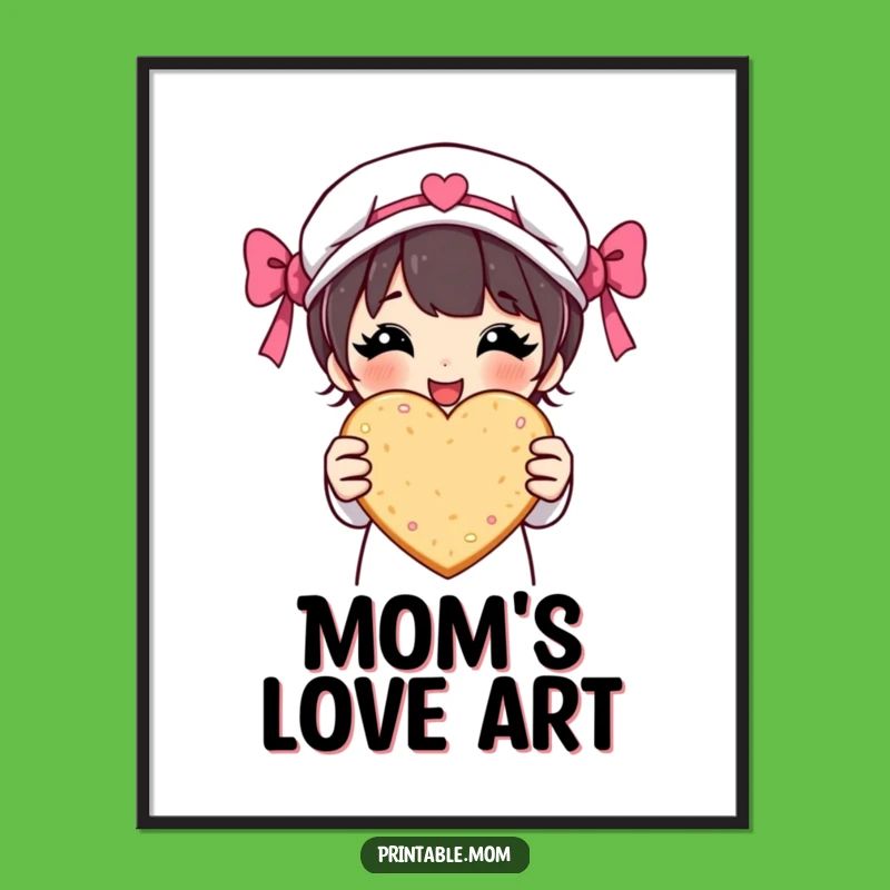 Funny Proud Mom Digital Art - Baker Character, Heart Cookie Wall Decor, Instant Gift