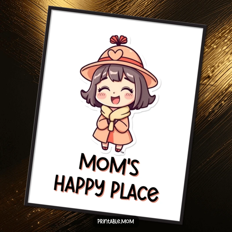 Funny Mom Digital Art Print of a mom character wearing a funny hat and looking delighted.