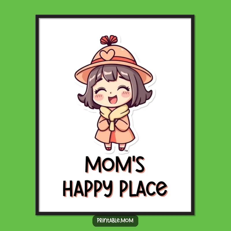 Funny Mom Hat Digital Art Print - Delighted Character Decor Mom Gift