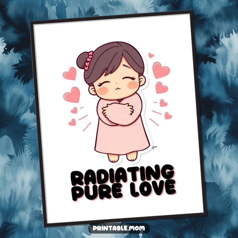 Funny Mom Hug Digital Art Print of a mother's embrace with hearts, instantly downloadable wall decor, a lovely and funny gift.