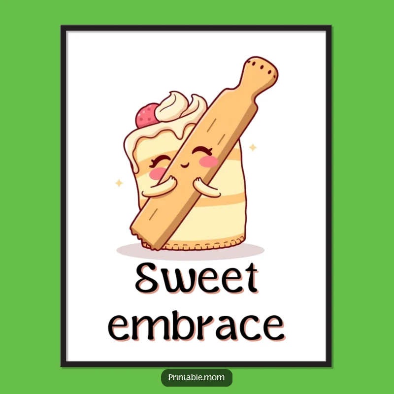 Funny Cake Rolling Pin Hug Digital Art: Instant Baking Humor for Walls