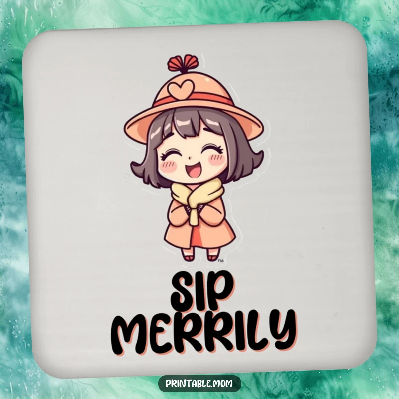 Funny Mom Coaster featuring a mom character wearing a funny hat and looking delighted.