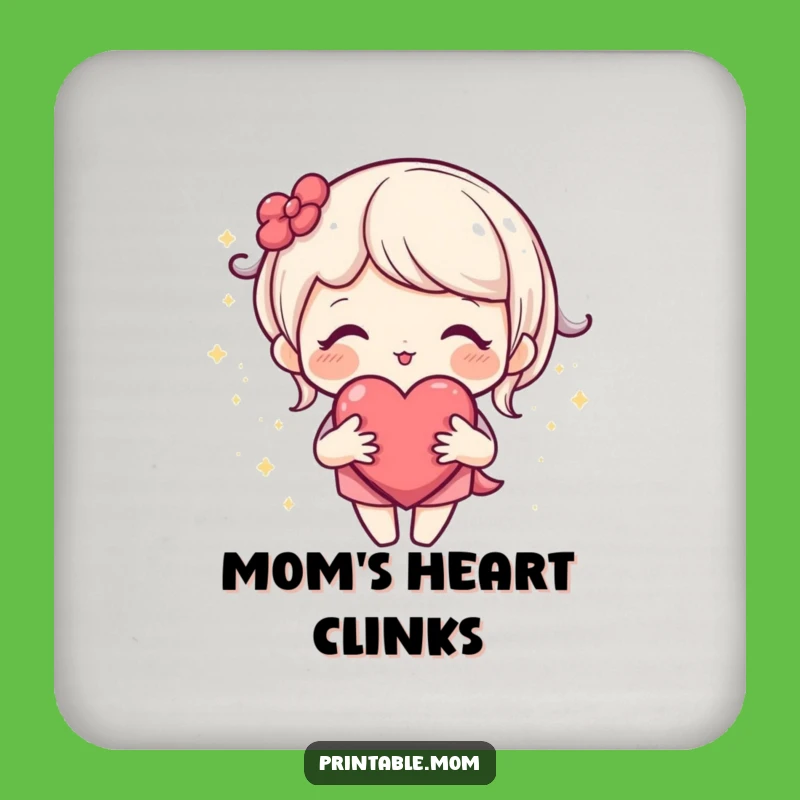 Funny Mom Drink Coaster - Open Heart Character, Sparkle Love Protector, Gift Set