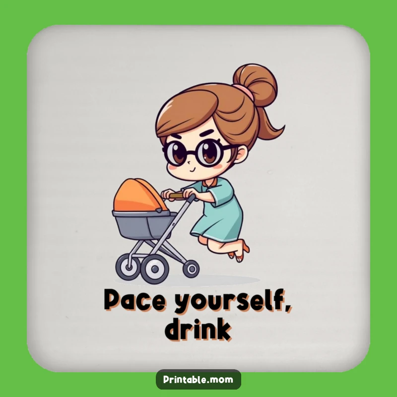 Funny Mom Stroller Race Character Coaster: Protect Surfaces with Mom's Drive