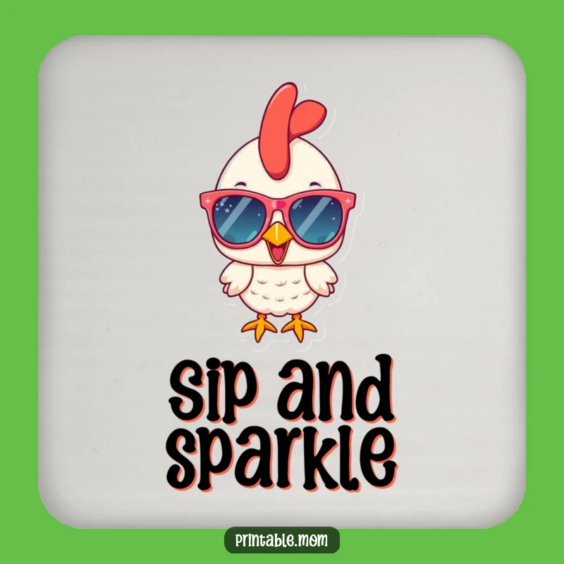 Funny Chicken Coaster: Protect Surfaces with Sparkly Sunglasses Charm