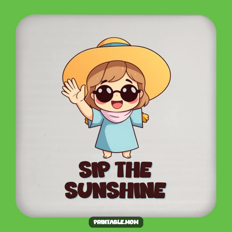 Funny Mom Sun Hat Waving Coaster Set: Protect Surfaces with Sunny Charm