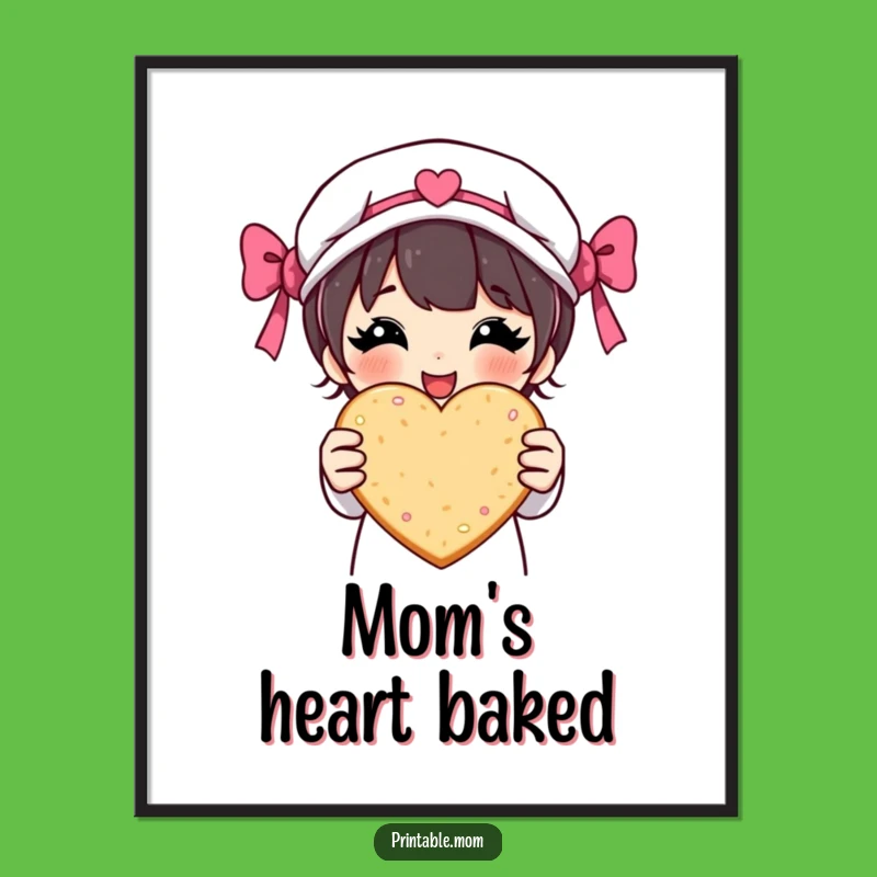 Funny Mom Poster - Proud Baker Character Art, Heart Cookie Wall Decor, Gift Idea