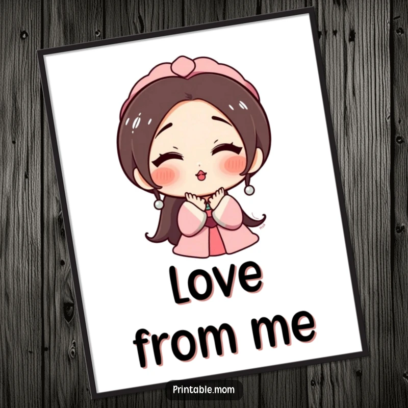 Funny poster print of a rosy-cheeked mom character blowing a kiss, symbolizing love and a mother's tender affection.