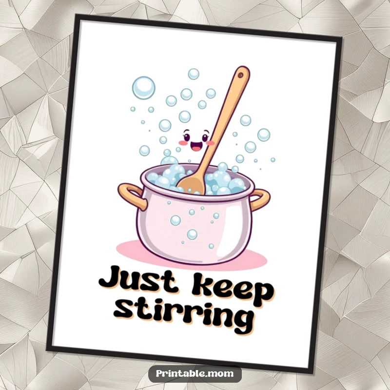 Funny Poster featuring a bewildered spoon stirring a pot overflowing with comedy-inducing bubbles.