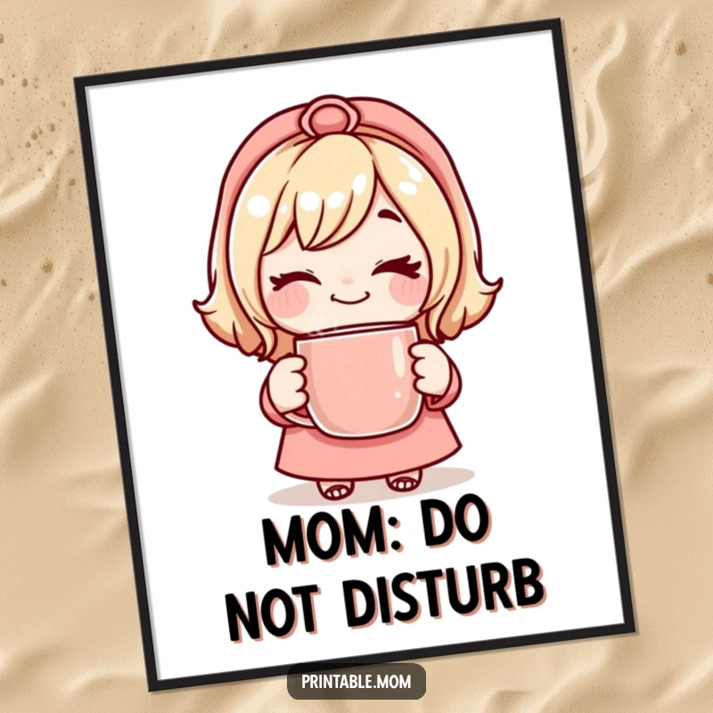 Funny Mom Poster featuring a mom character with a wink, holding a steaming mug, perfect for decor.