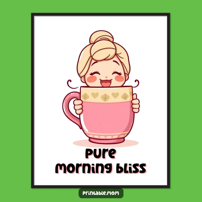 Funny Happy Mom Poster: Giant Coffee Mug Hug, Cheerful Decor Gift!