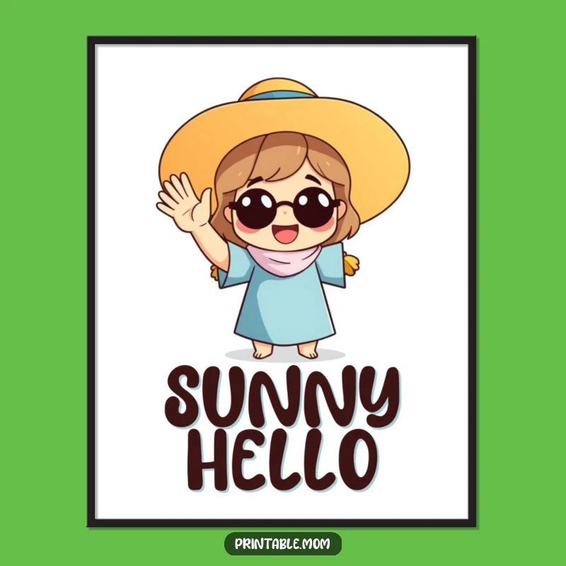 Funny Mom Sun Hat Waving Poster: Decorate with Energetic Motherhood Charm