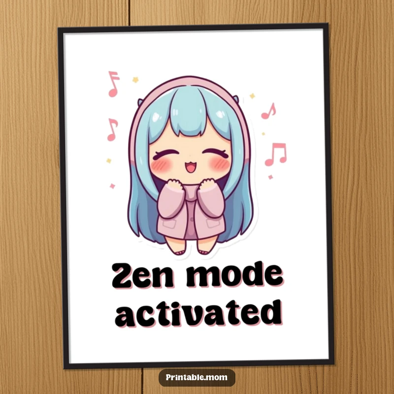 Funny Mom Poster: Artwork of a mom with eyes closed, humming a cheerful tune, creating a peaceful vibe.