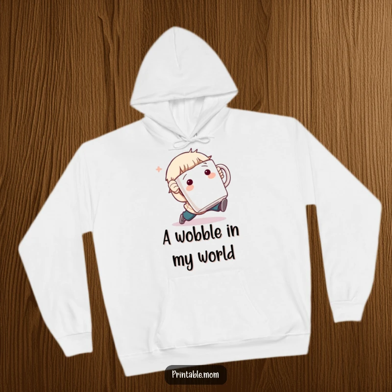Funny Hoodie: Character comically tripping while holding a giant coffee mug, a cozy and humorous apparel choice.