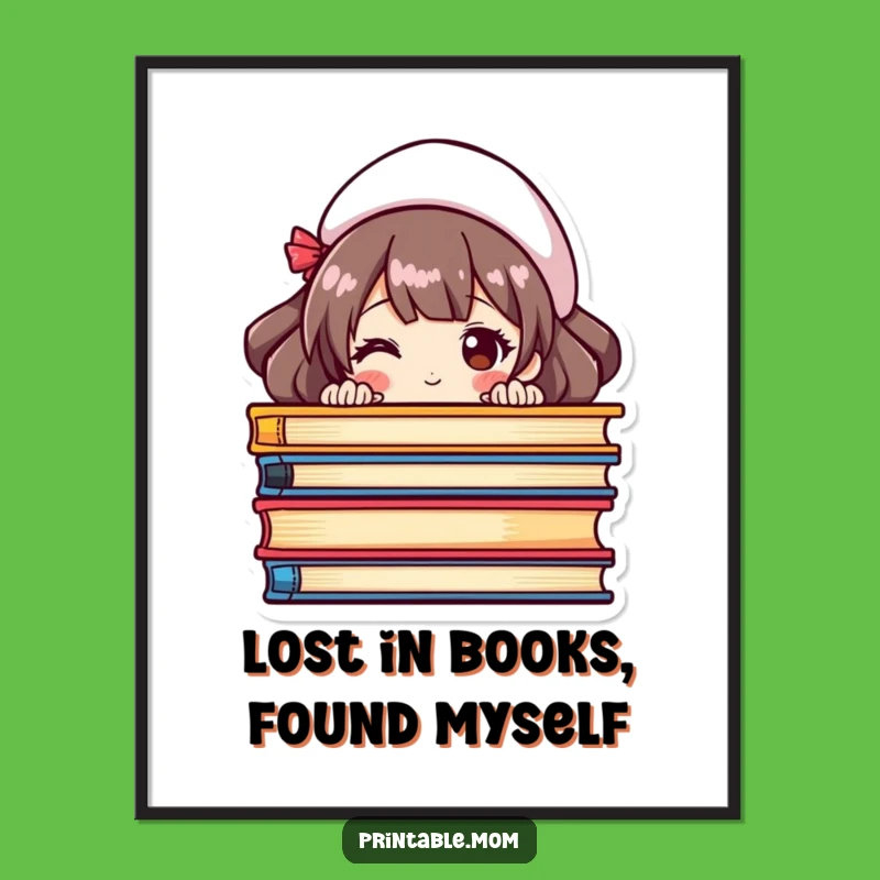 Free Printable Bookworm Mom Wall Art: Peeking Books Downloadable Decor