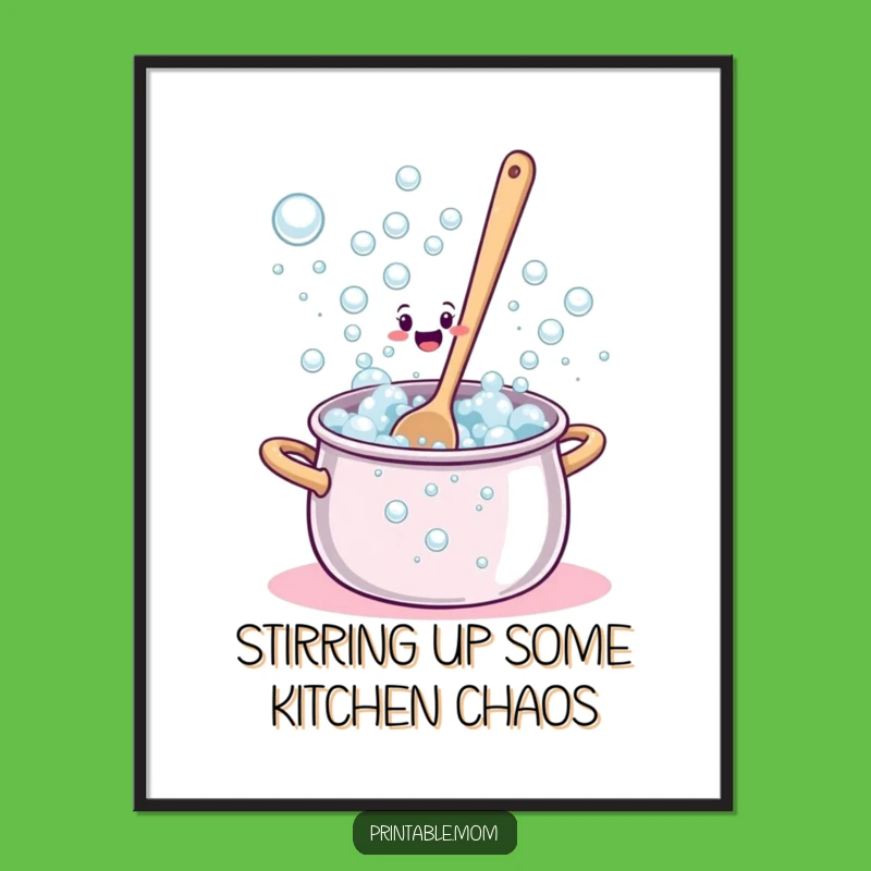 Free Printable Wall Art: Bewildered Spoon Overflowing Bubbles Funny Downloadable Art