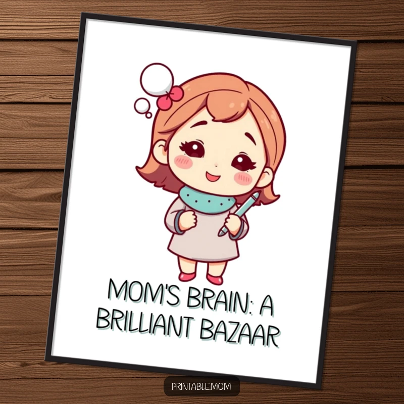Funny Free Printable Wall Art: Mom with Sparkling Thought Bubble Holding Pen, Creative Inspiration Art