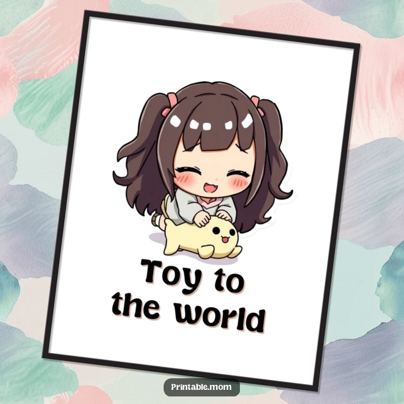 Funny Free Printable Wall Art: A mom with a cheerful expression comically losing her balance over a toy.