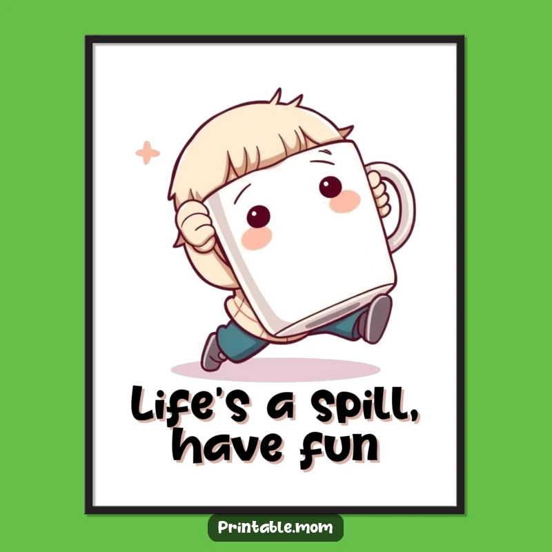 Funny Free Printable Wall Art: Coffee Tripping Character, Quirky Downloadable Decor