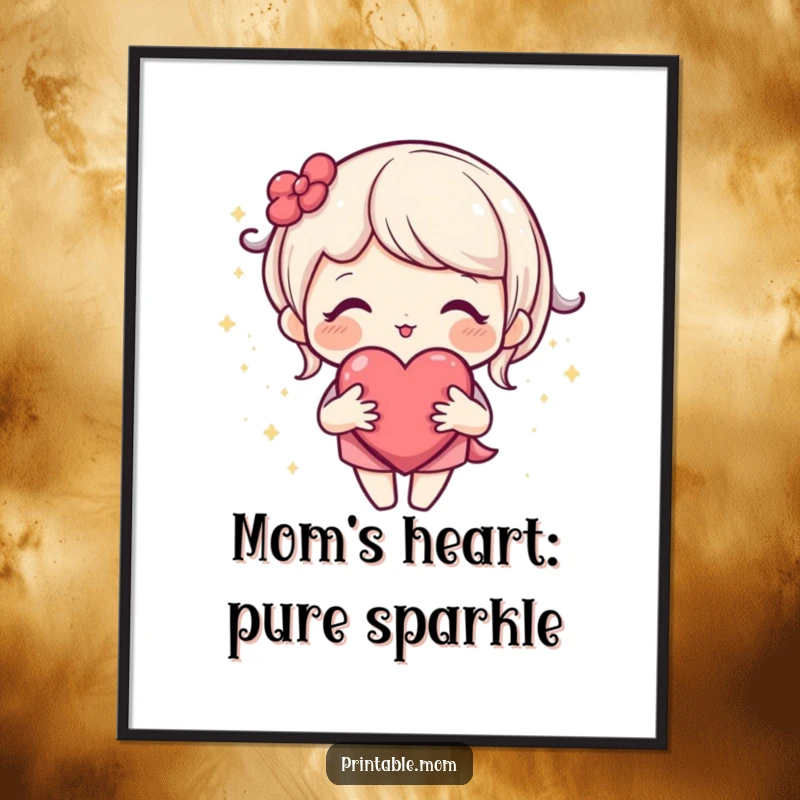Free Printable Wall Art: A mom's open heart sparkles with tiny lights, radiating love and gentle affection.