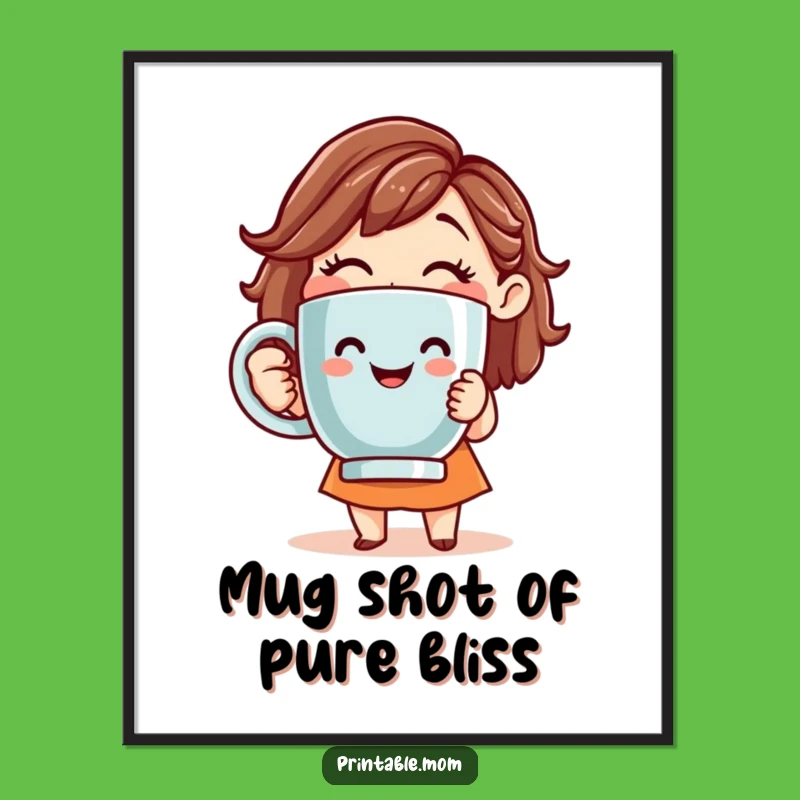 Funny Free Printable Wall Art: Mom with Coffee Mug Downloadable Kitchen Decor