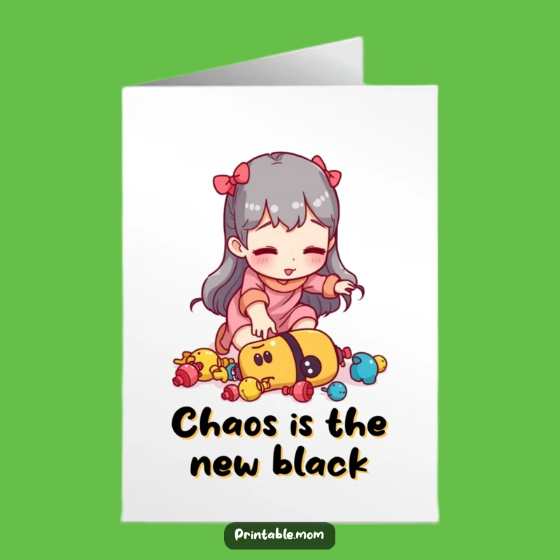 Free Printable Birthday Card: Funny Mom Tripping Over Toys, Perfect Downloadable Gift