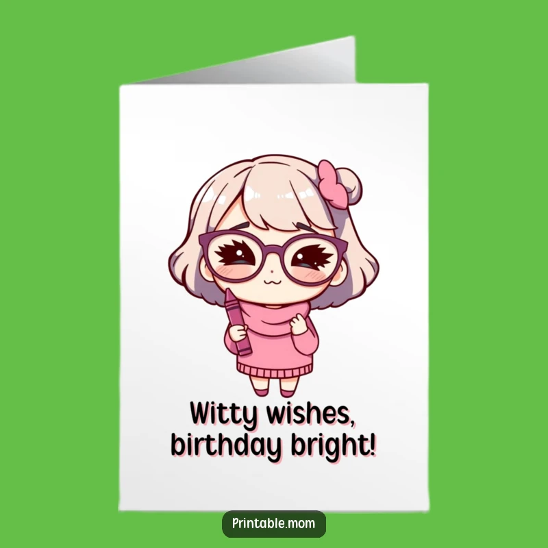 Free Printable Birthday Card: Winking Mom with Crayon Funny Downloadable Gift