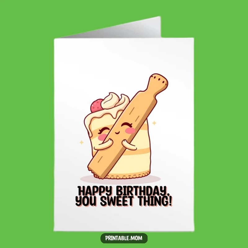 Free Printable Birthday Card: Cake vs Rolling Pin Fun - Funny Downloadable Gift