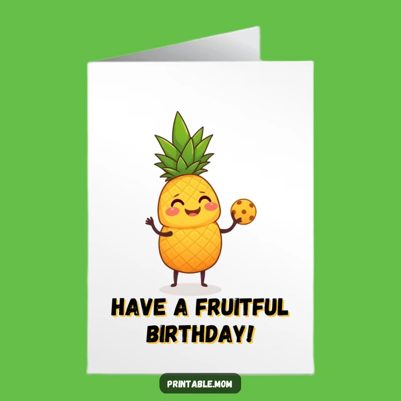 Free Printable Birthday Card: Giggling Pineapple Juggling Fruit Funny Downloadable Gift