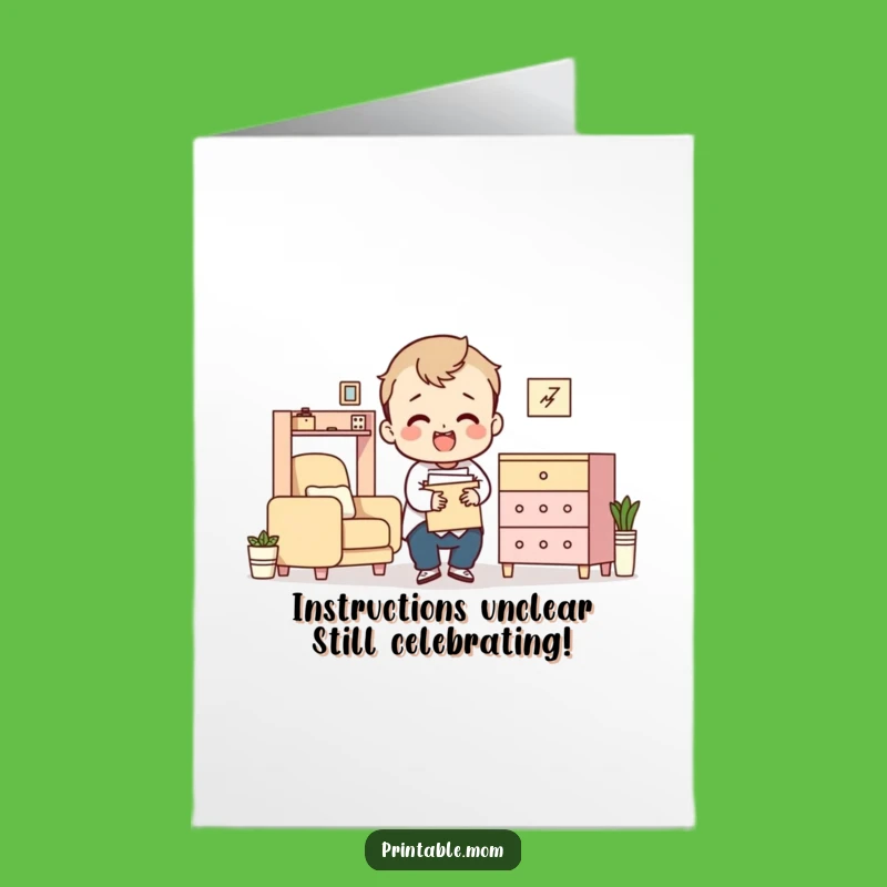 Free Printable Funny Birthday Card: Flat-Pack Furniture Fiasco Downloadable Gift