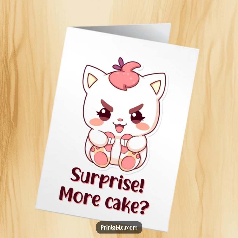 Funny Free Printable Birthday Card featuring a mischievous character with a grin, hiding tiny socks, a playful downloadable gift.