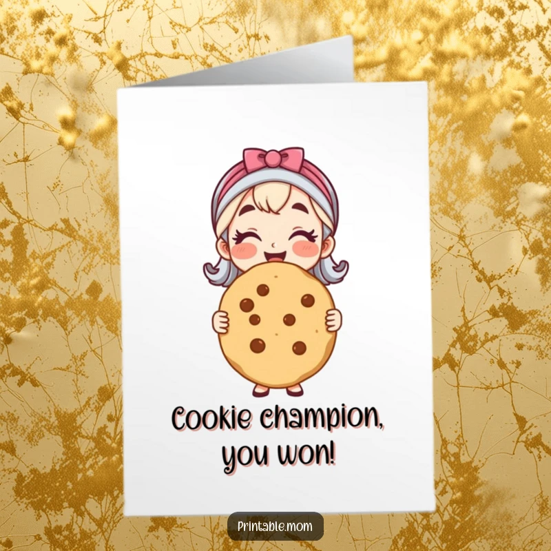 Free Printable Congratulations Card: A happy mom presents a huge cookie, a delightful DIY gift.