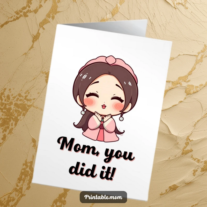 Funny Free Printable Congratulations Card: Mom Blowing a Kiss with Rosy Cheeks, Celebrating