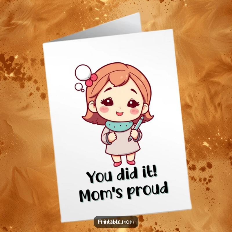 Funny Free Printable Congrats Card: Mom's Sparkling Thought Bubble Holding Pen, Celebrating Success