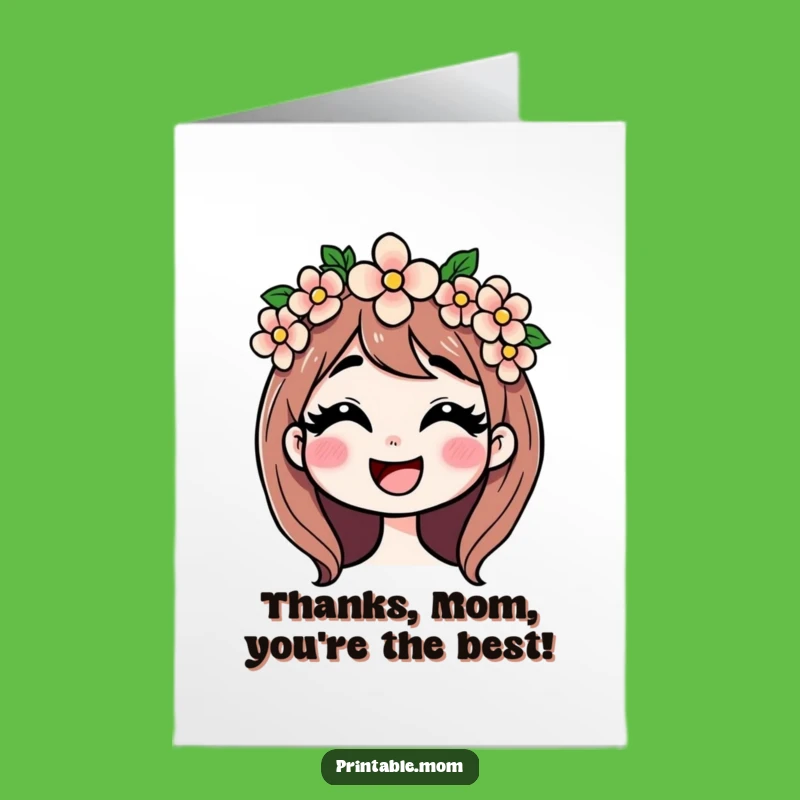 Free Printable Giggling Mom Thank You Card - Sweet Flower Crown Downloadable for Her