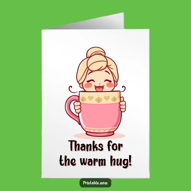 Free Printable Thank You Card: Hugging Mom Mug for a Grateful Downloadable Gift!