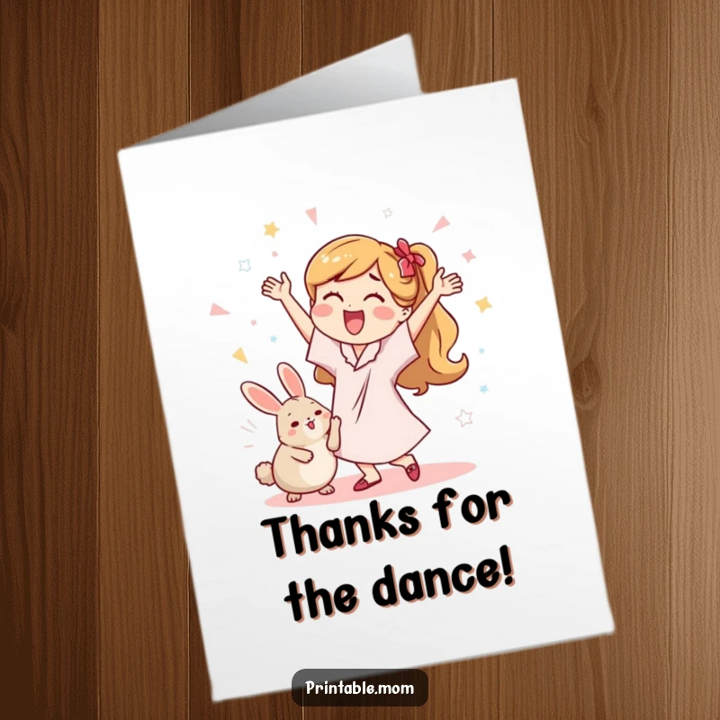 Funny Free Printable Thank You Card: A mom celebrates with a dust bunny, a quirky DIY gift.