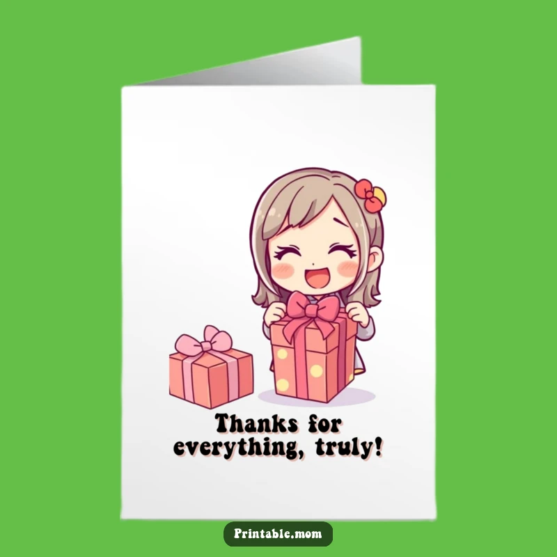 Free Printable Thank You Card Mom: Grateful Mom Unwraps Gift