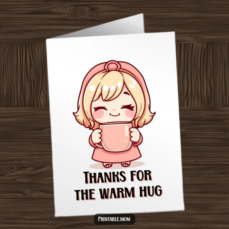 Funny Free Printable Thank You Card: A mom winking playfully, holding a steaming mug, perfect for a downloadable thank you.