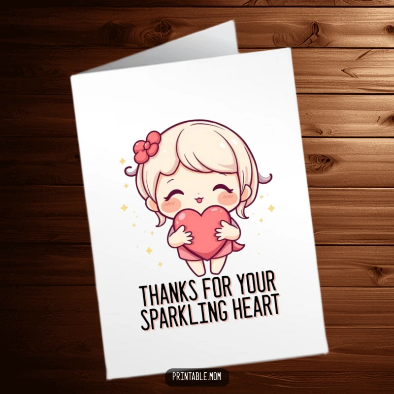 Free Printable Thank You Card: Loving mom displays an open heart, shimmering with gratitude for a special act.
