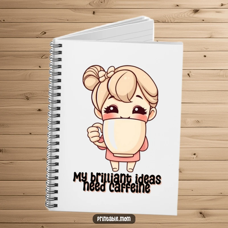 Funny notebook with a cheerful mom illustration holding a giant coffee mug, perfect for jotting down thoughts and to-do lists.