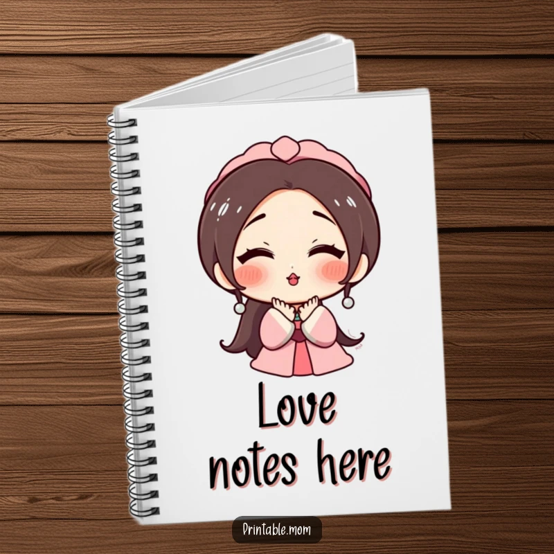 Funny notebook cover with a rosy-cheeked mom character blowing a kiss, a humorous and loving stationery item.