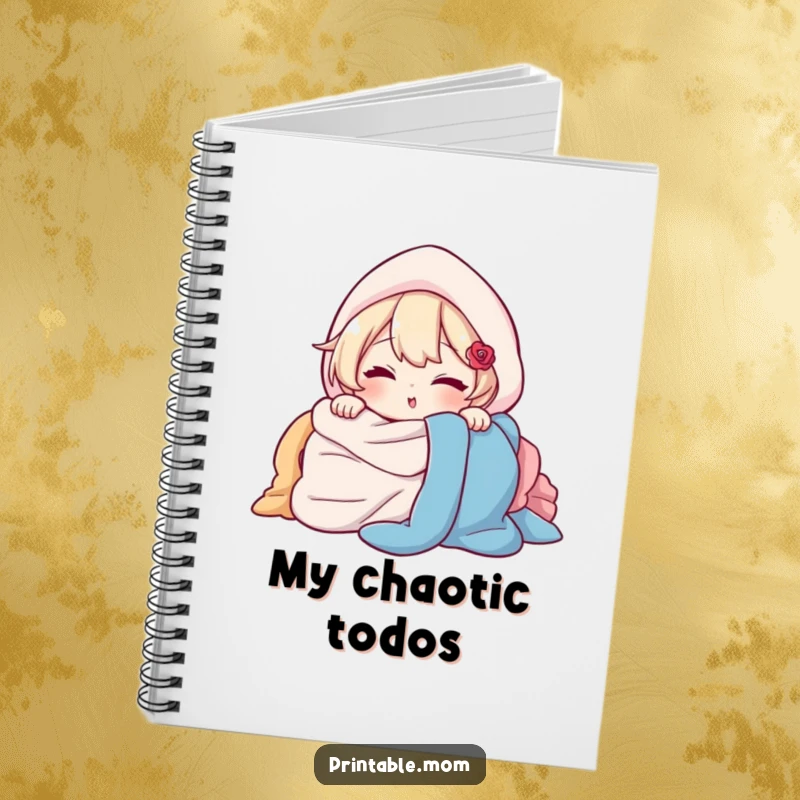 Funny Notebook: Character peeking out from behind a pile of laundry with a wink, ideal for notes and to-do lists.